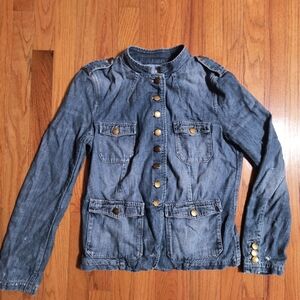 Gap Denim Blue Jean Jacket, Women's Medium, Buttons And Distressed Detail